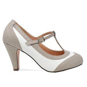 Grey/White Women's Two Tone T-Strap Pump